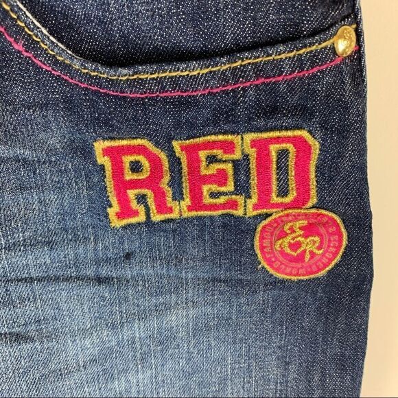Echo‎ Red Juniors Mini Jean Skirt w/ Patches NWT - Picture 3 of 12